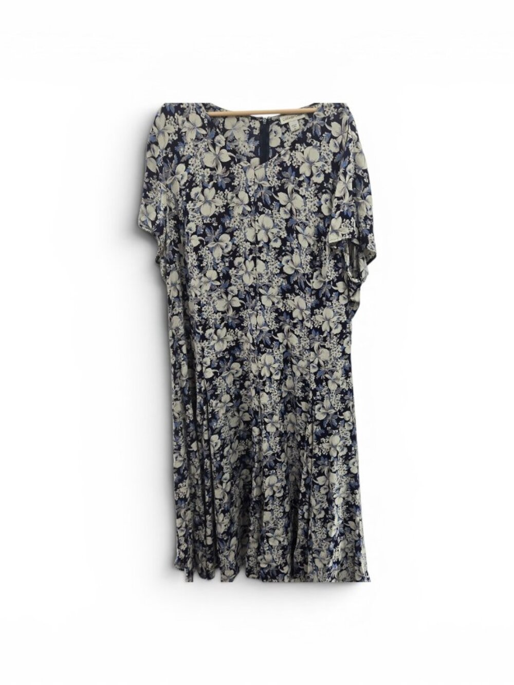 Coldwater Creek Blue Floral Rayon Midi Flutter Sleeve Midi Dress 24